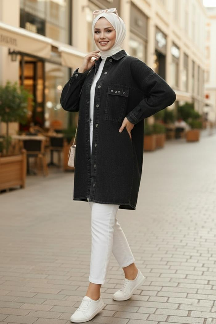 Kuş Gözlü Cepli Kot Ceket 1671 - Antrasit