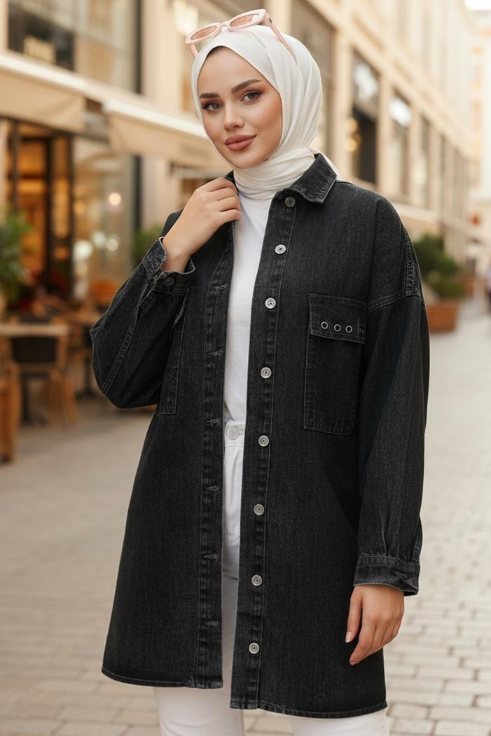 Kuş Gözlü Cepli Kot Ceket 1671 - Antrasit