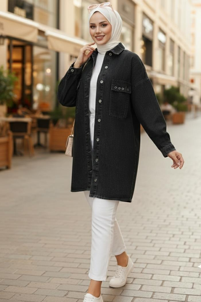 Kuş Gözlü Cepli Kot Ceket 1671 - Antrasit
