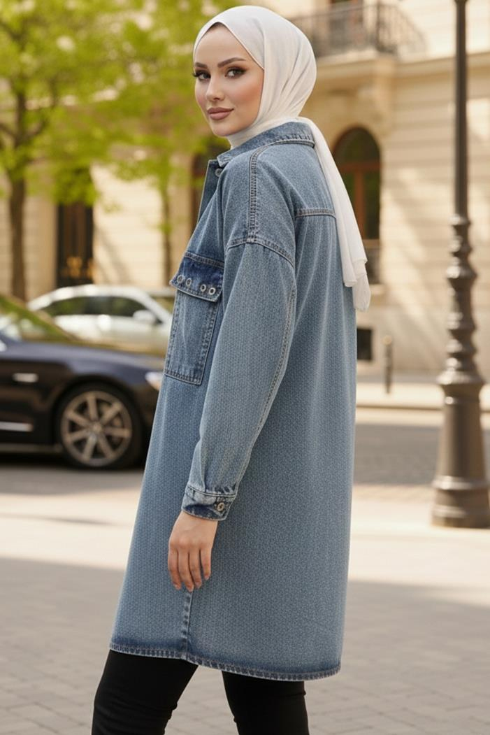 Kuş Gözlü Kot Ceket 1462 - Açık Mavi