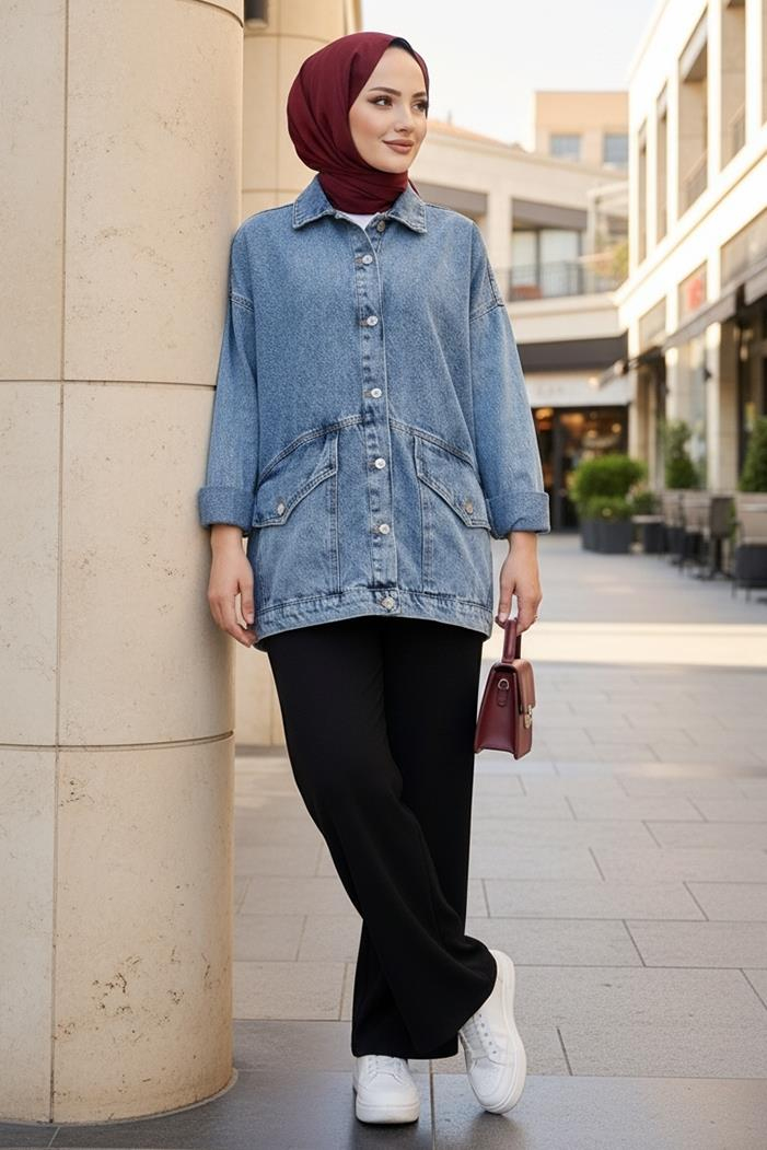 Leliy Oversize Kot Ceket 1441 - Mavi