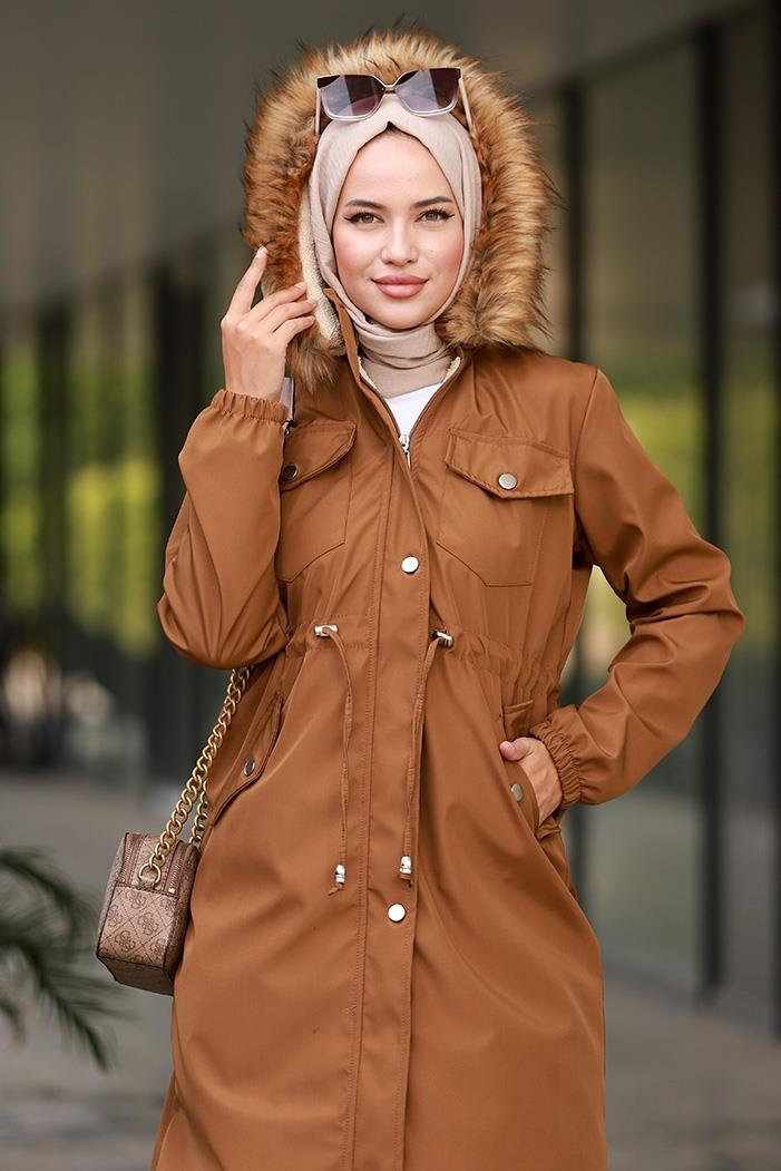 Leon Seyyar Kapüşonlu Mont 594 - Taba