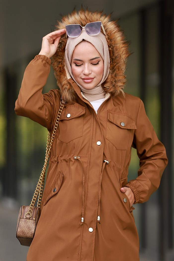 Leon Seyyar Kapüşonlu Mont 594 - Taba