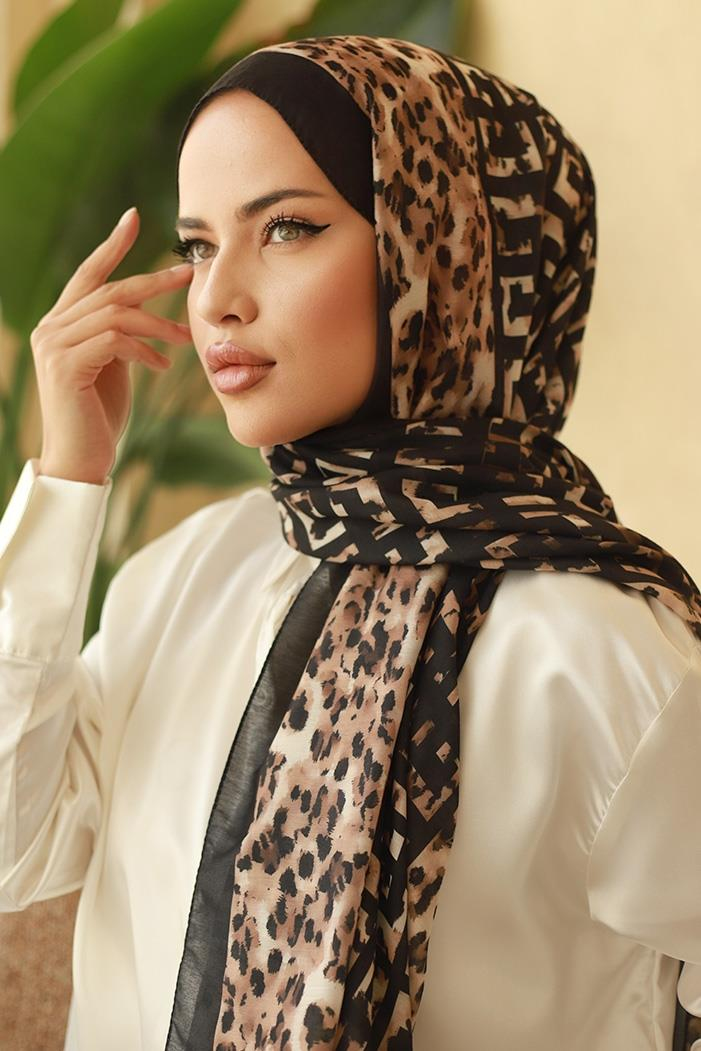 Leopar Desenli Soft Şal 610 - Siyah