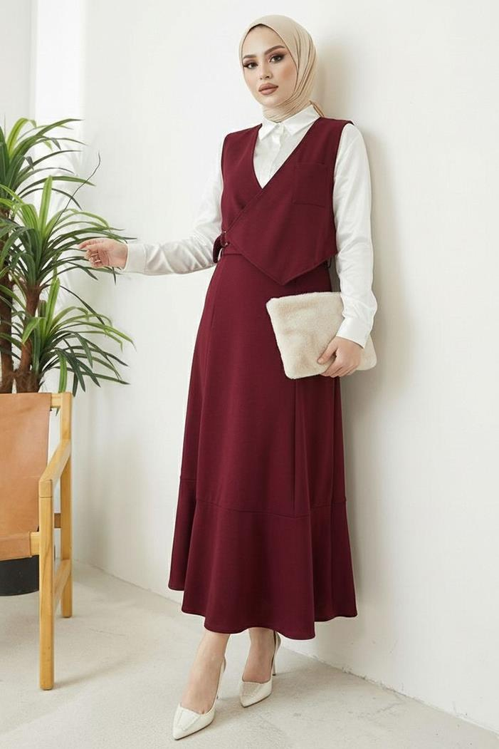 Leris Yelek Etek İkili Takım 1346 - Bordo