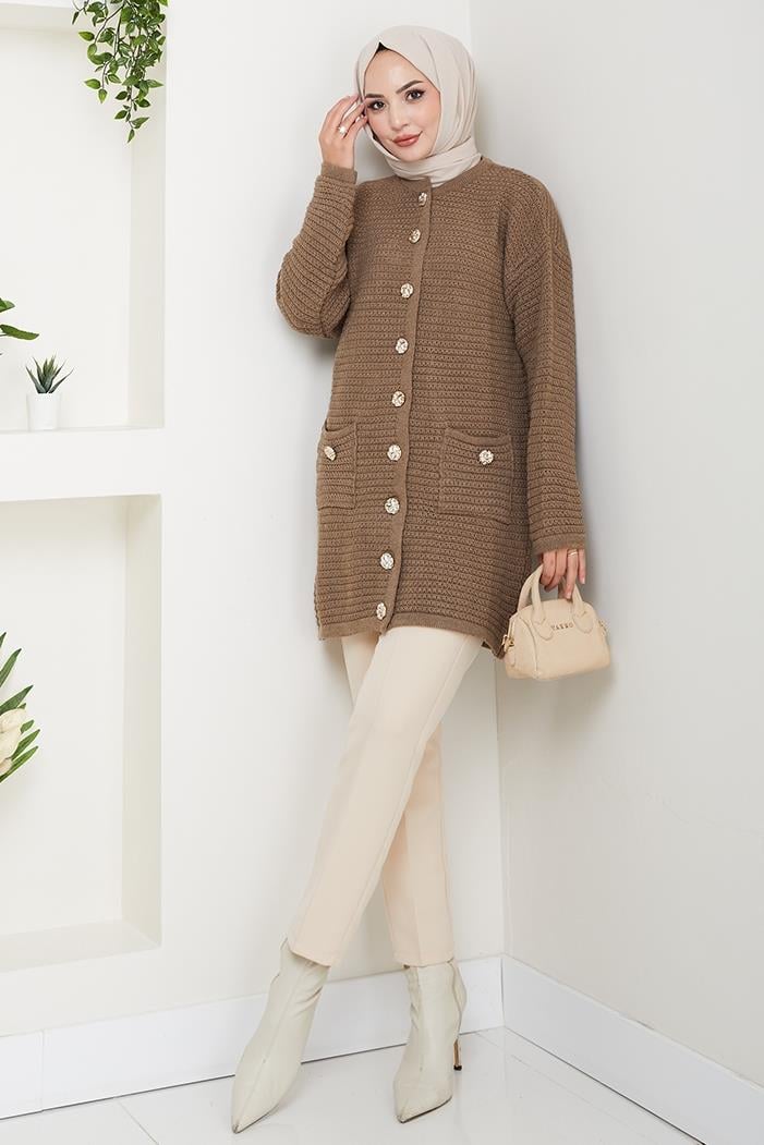 Lezgi Düğmeli Triko Hırka 1599 - Açık Kahve