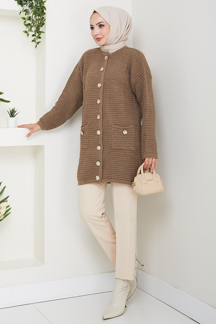 Lezgi Düğmeli Triko Hırka 1599 - Açık Kahve