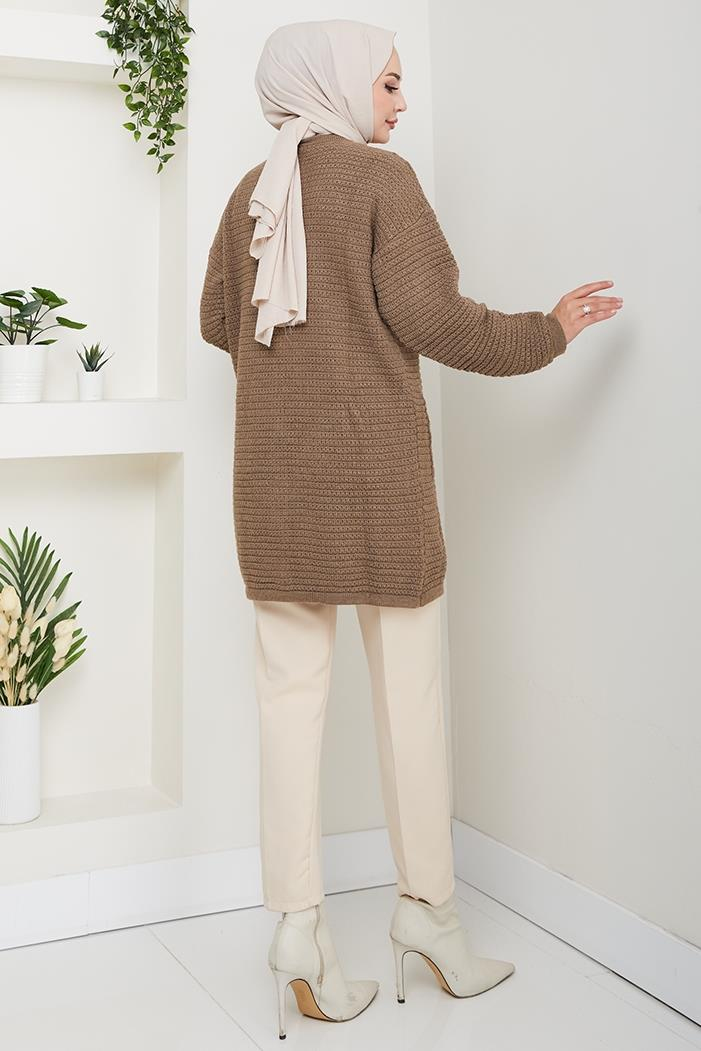 Lezgi Düğmeli Triko Hırka 1599 - Açık Kahve