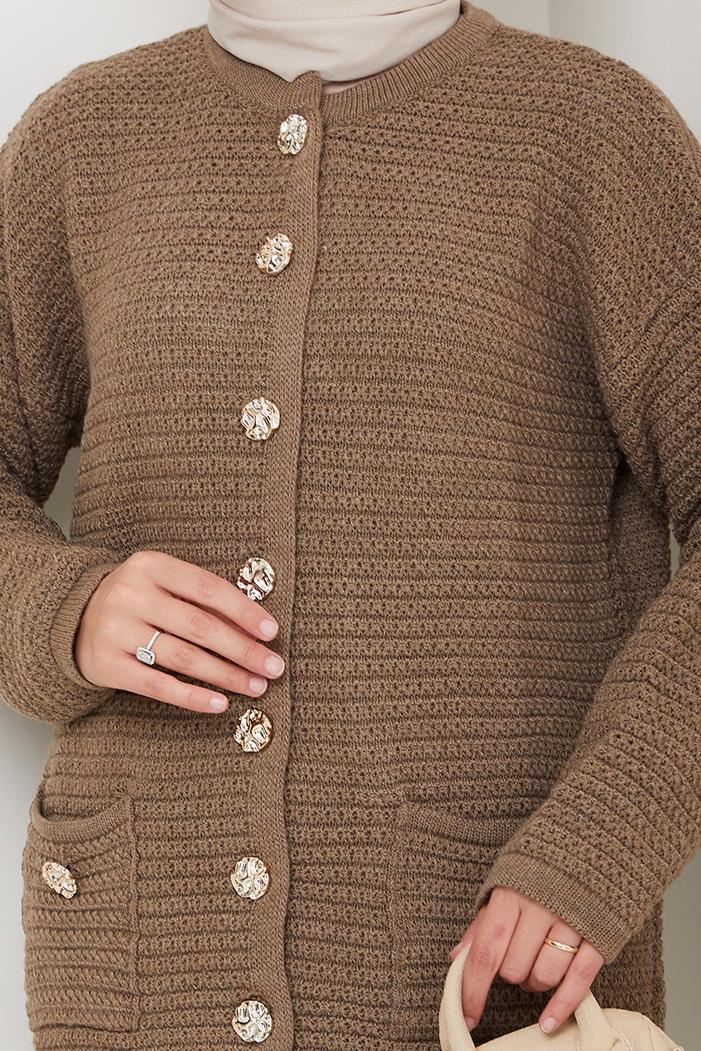 Lezgi Düğmeli Triko Hırka 1599 - Açık Kahve