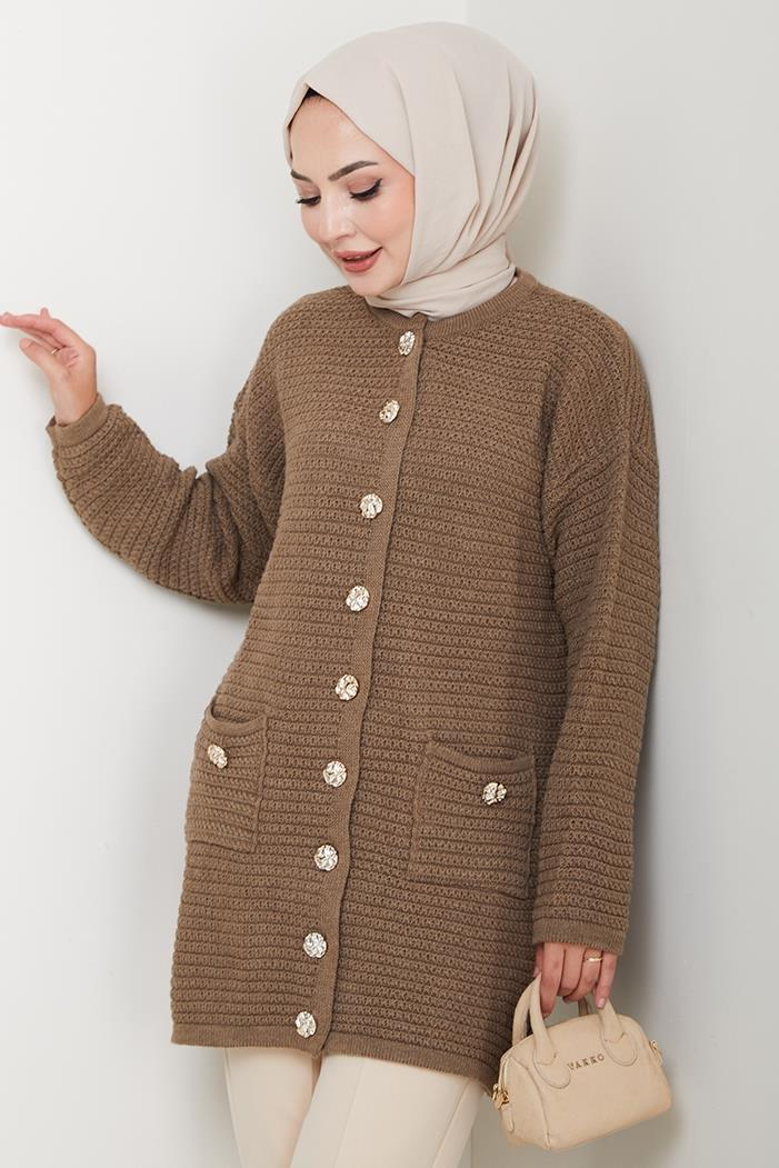 Lezgi Düğmeli Triko Hırka 1599 - Açık Kahve