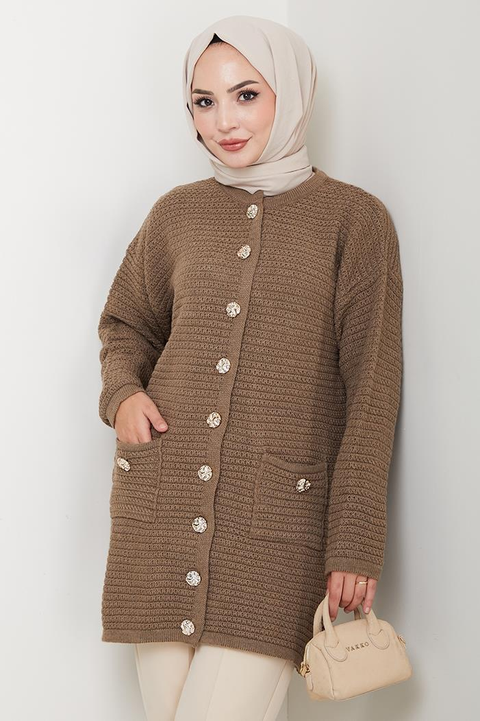 Lezgi Düğmeli Triko Hırka 1599 - Açık Kahve