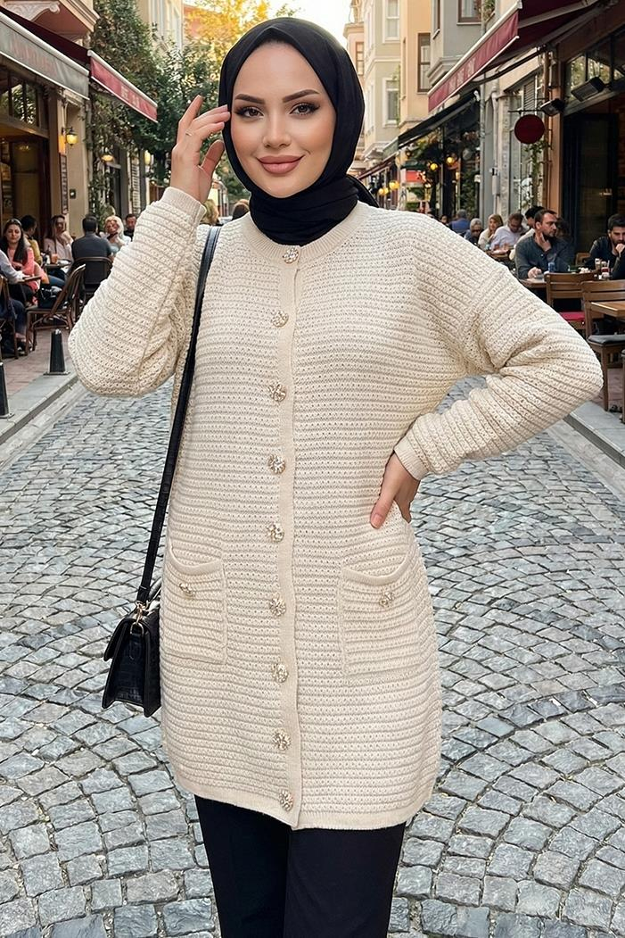 Lezgi Düğmeli Triko Hırka 1599 - Bej