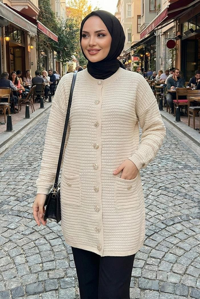 Lezgi Düğmeli Triko Hırka 1599 - Bej