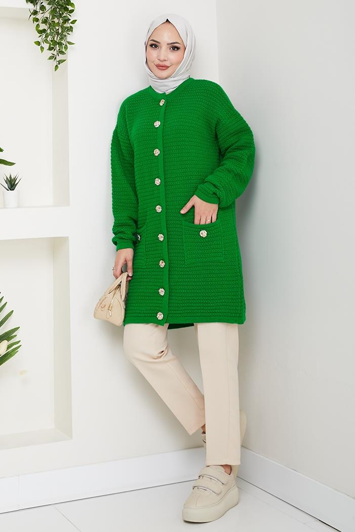 Lezgi Düğmeli Triko Hırka 1599 - Yeşil