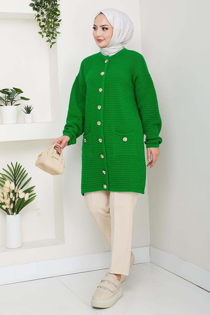 Lezgi Düğmeli Triko Hırka 1599 - Yeşil