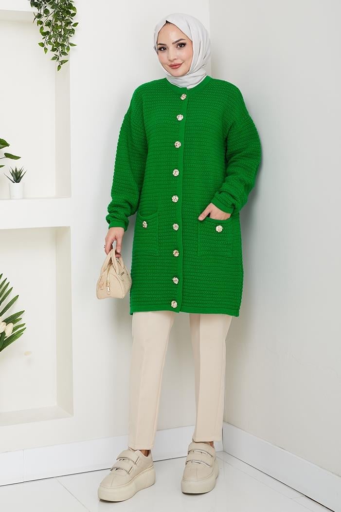 Lezgi Düğmeli Triko Hırka 1599 - Yeşil