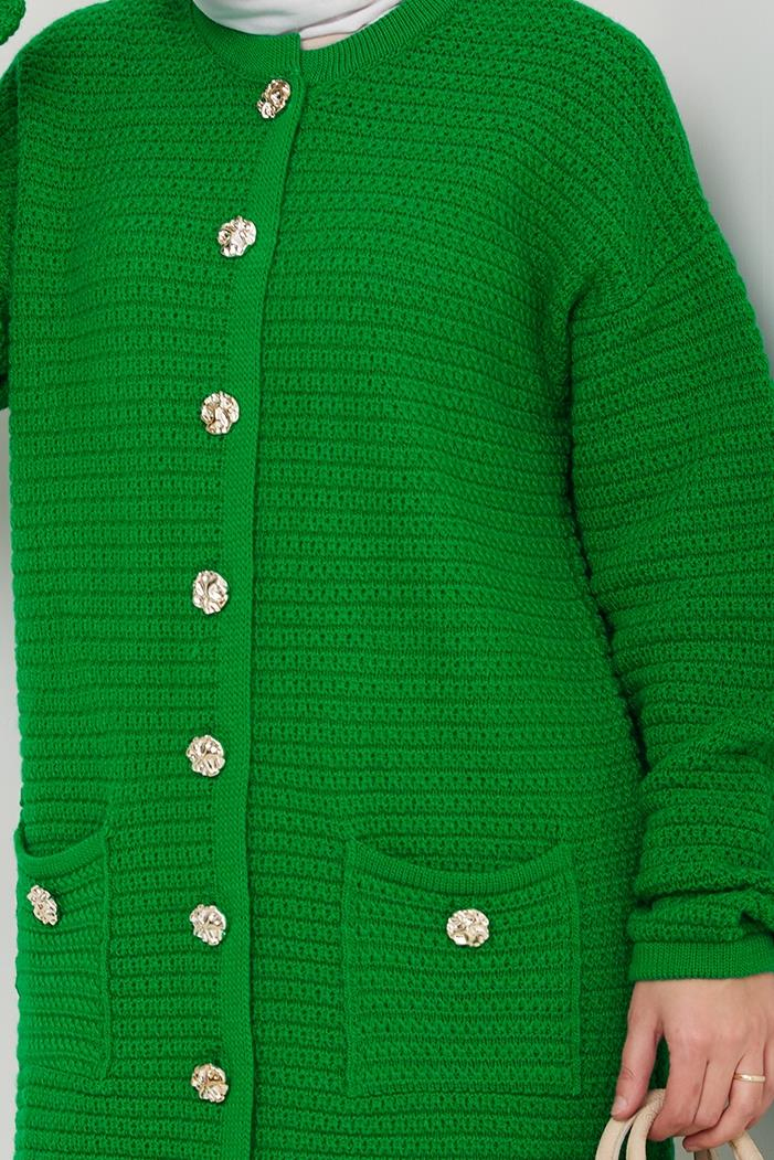 Lezgi Düğmeli Triko Hırka 1599 - Yeşil