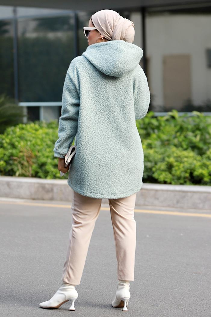 Mari Kapüşonlu Tesettür Kap 643 - Mint