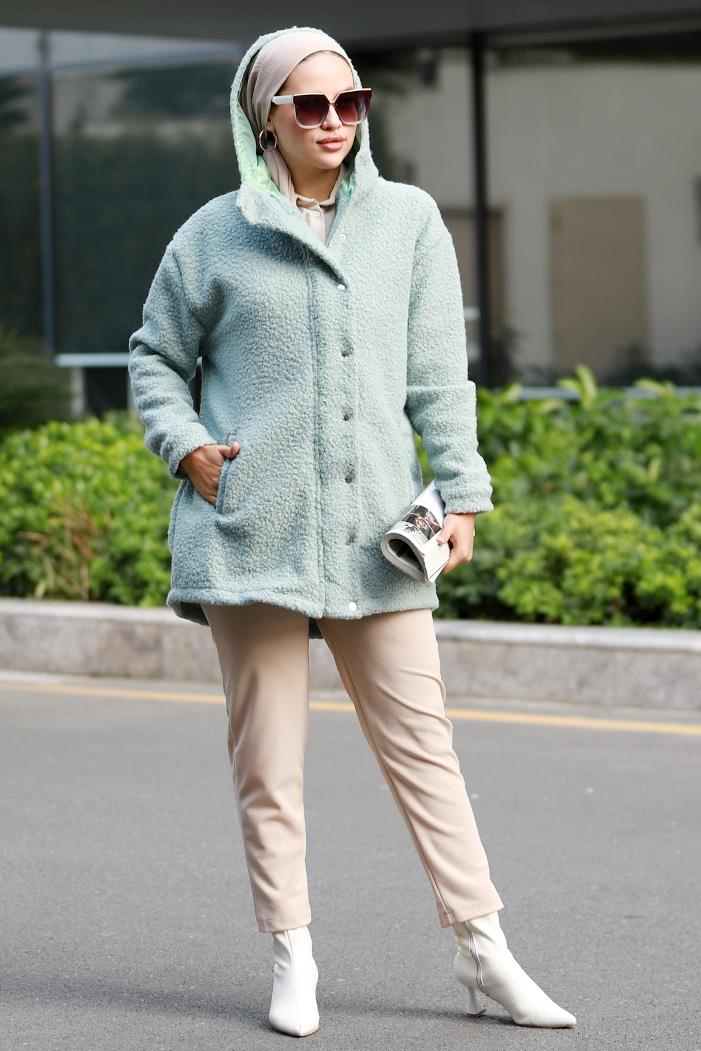 Mari Kapüşonlu Tesettür Kap 643 - Mint