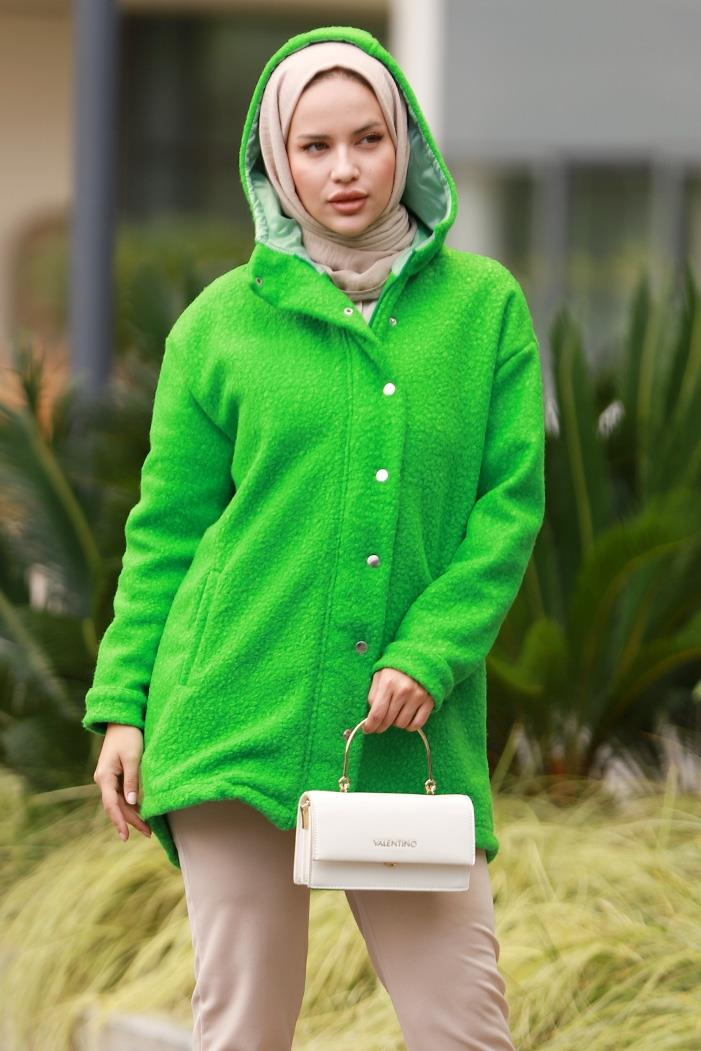 Mari Kapüşonlu Tesettür Kap 643 - Yeşil