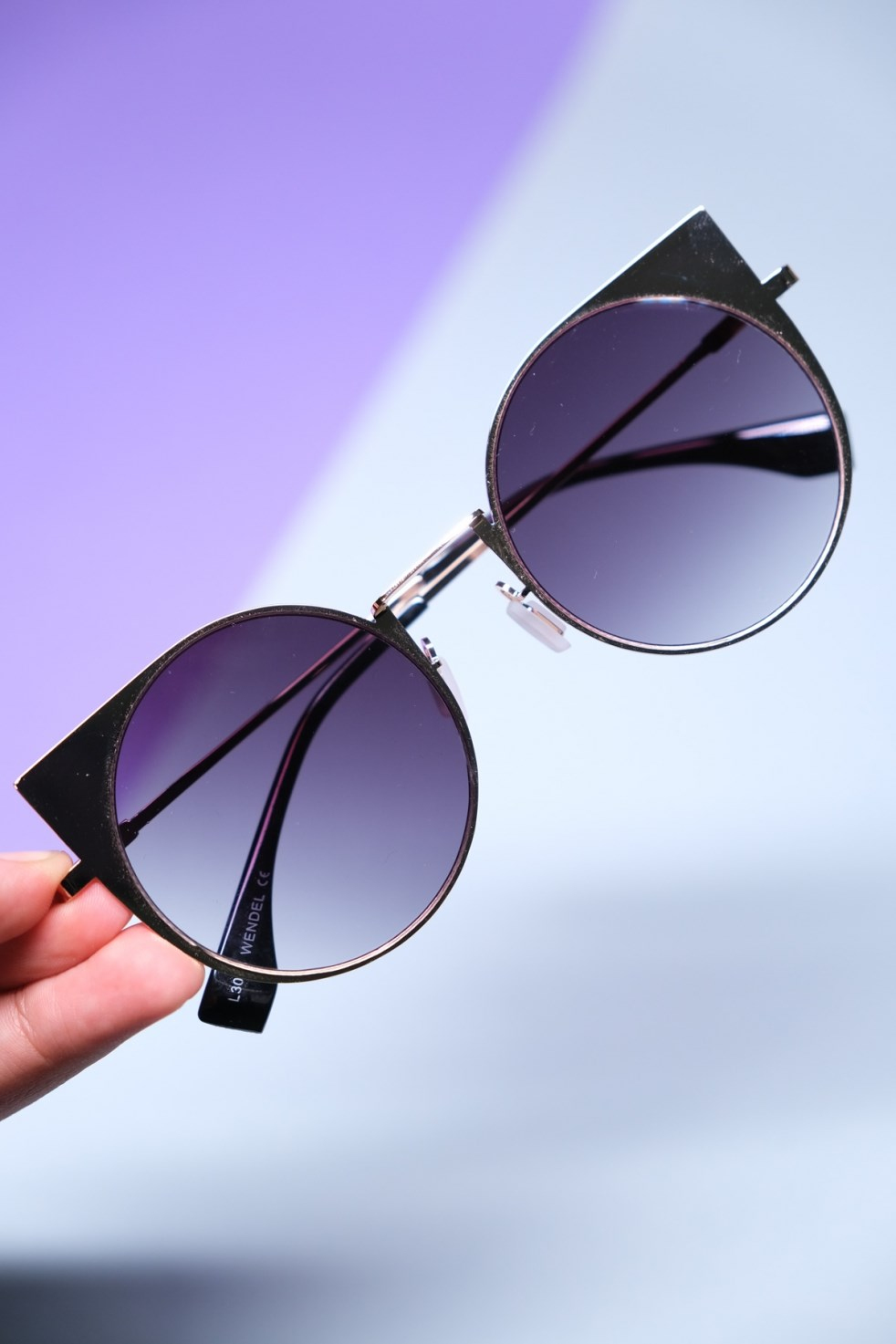 Metal Sivri Cat Eye Gözlük - Siyah/Gümüş