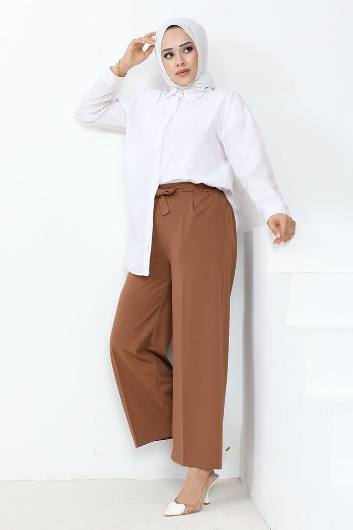 Meva Kemerli Bol Paça Pantolon 648 - Kahve