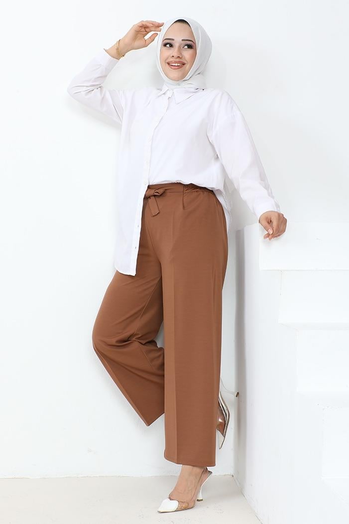 Meva Kemerli Bol Paça Pantolon 648 - Kahve