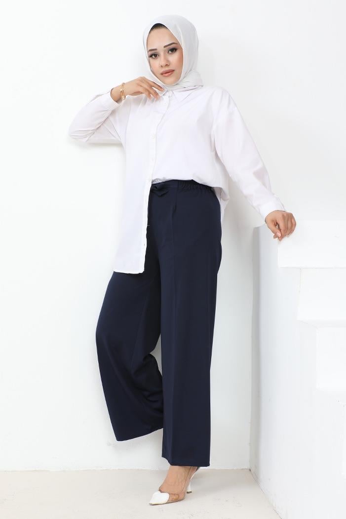 Meva Kemerli Bol Paça Pantolon 648 - Lacivert