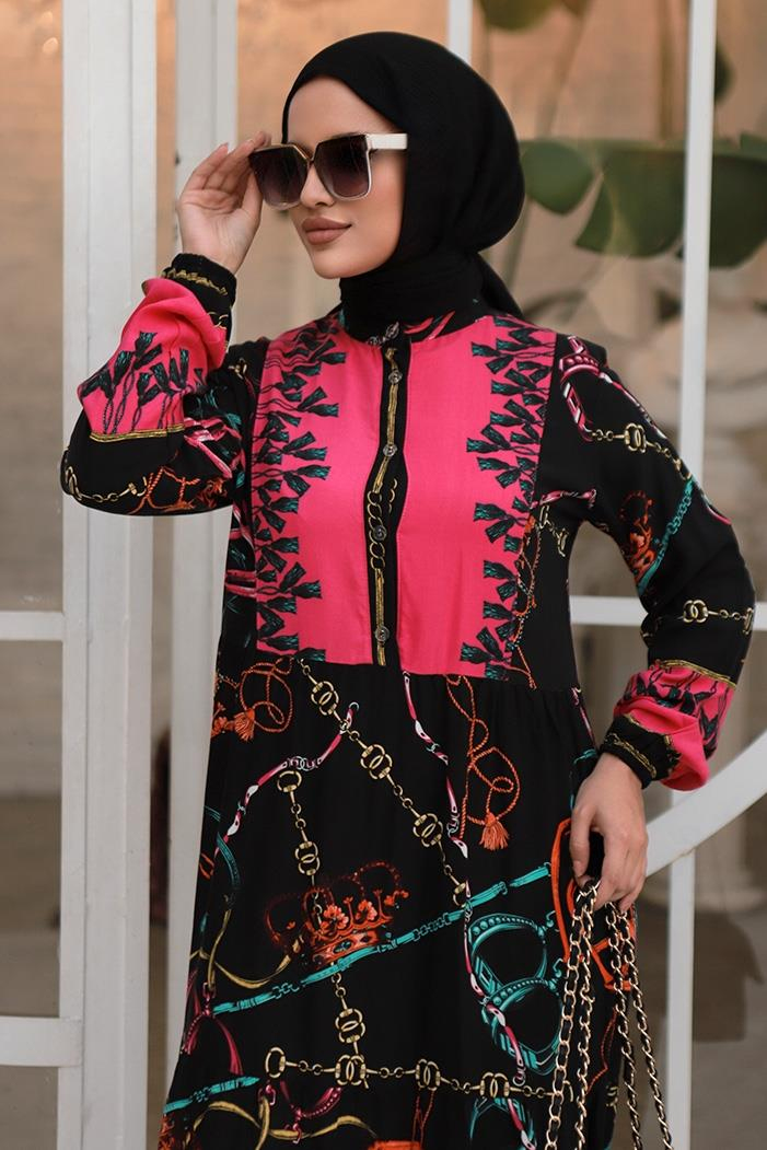 Meyra Yarım Düğmeli Elbise 667 - Siyah