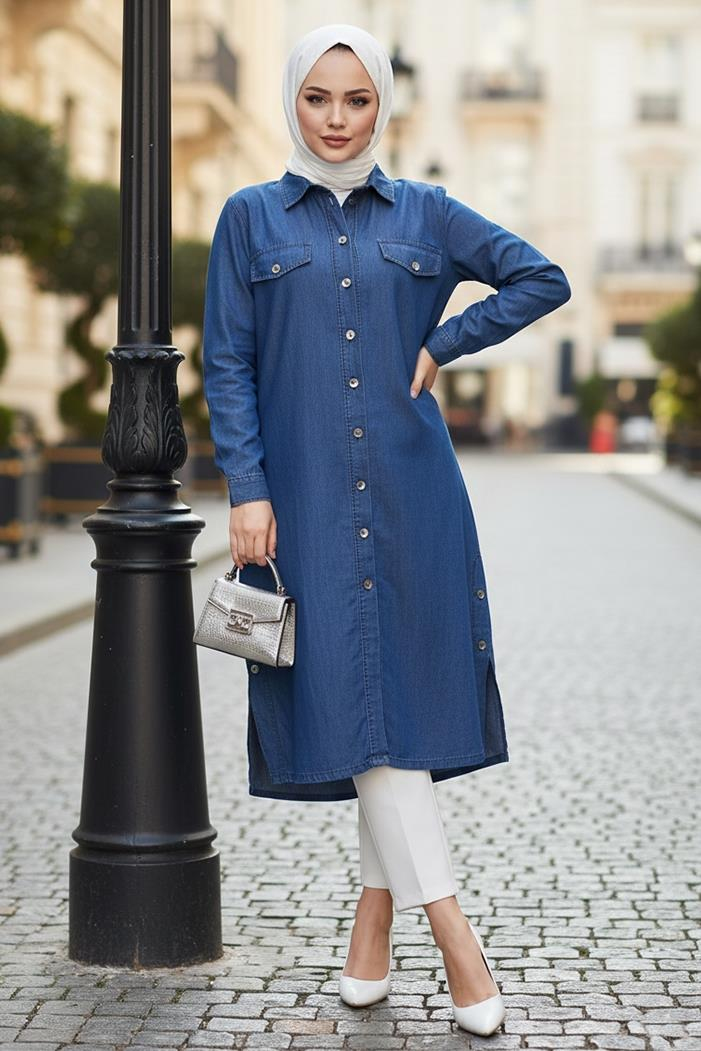 Nesir Çift Cepli Gömlek 1439 - Koyu Mavi