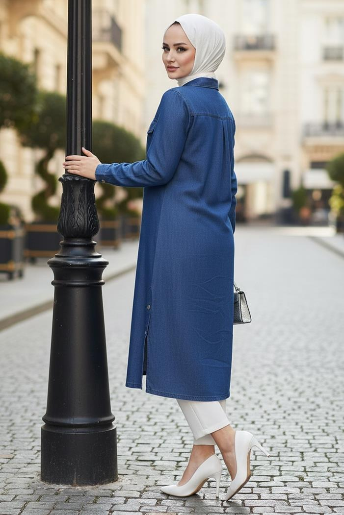 Nesir Çift Cepli Gömlek 1439 - Koyu Mavi