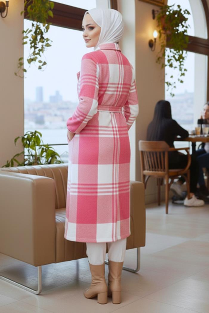 Nevin Çift Cepli Kruvaze Yaka Tesettür Hırka 405 - Pembe