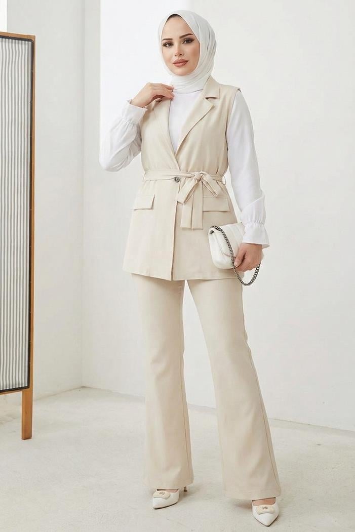 Niyar Yelek Pantolon İkili Takım 1530 - Bej