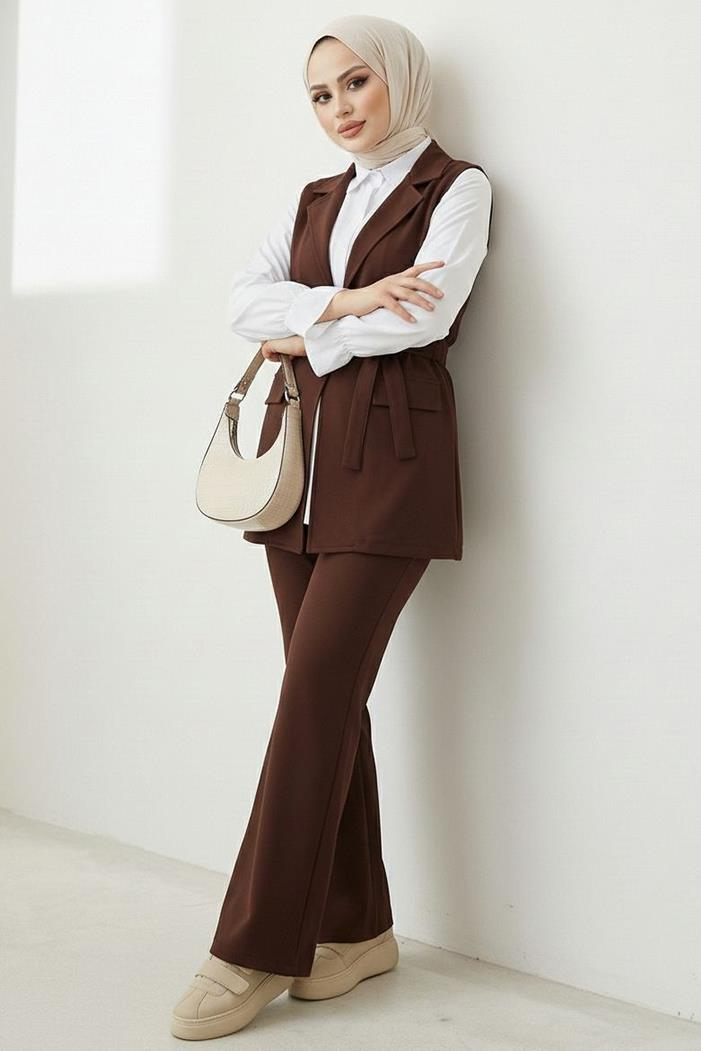 Niyar Yelek Pantolon İkili Takım 1530 - Acı Kahve