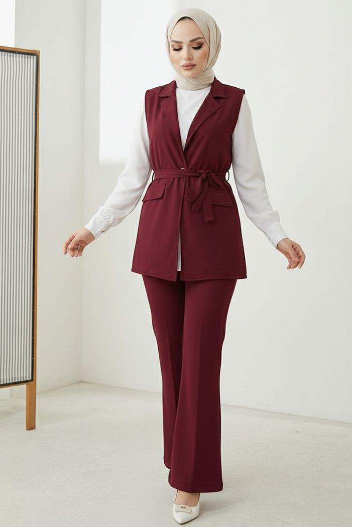Niyar Yelek Pantolon İkili Takım 1530 - Bordo