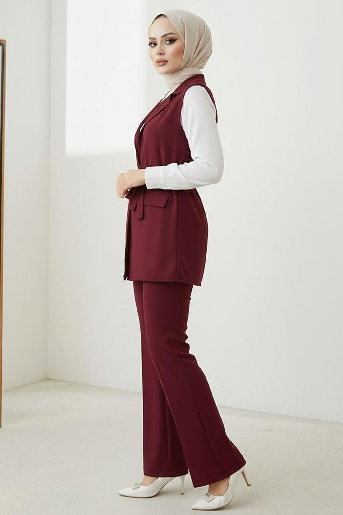 Niyar Yelek Pantolon İkili Takım 1530 - Bordo