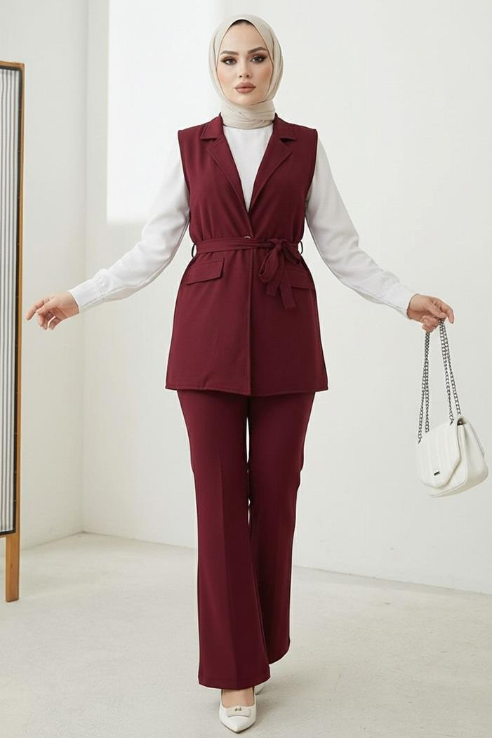 Niyar Yelek Pantolon İkili Takım 1530 - Bordo