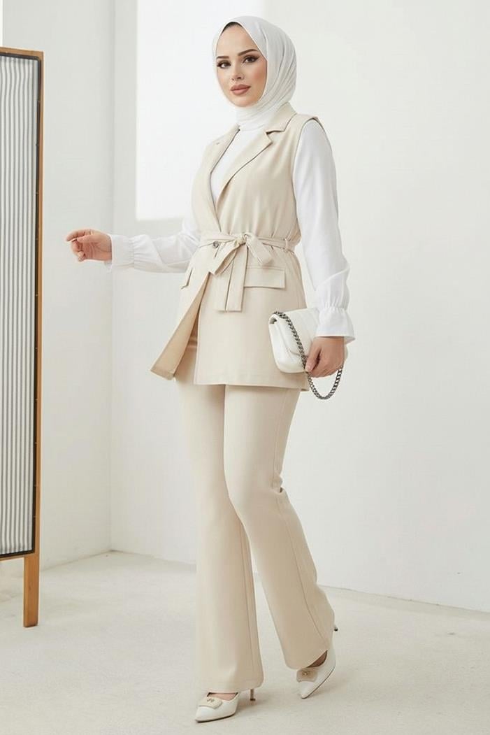 Niyar Yelek Pantolon İkili Takım 1530 - Bej
