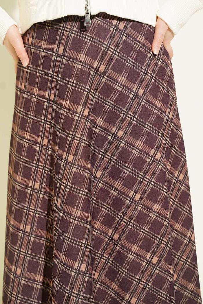 Örme Ekose Kloş Etek 1680 - Kahve