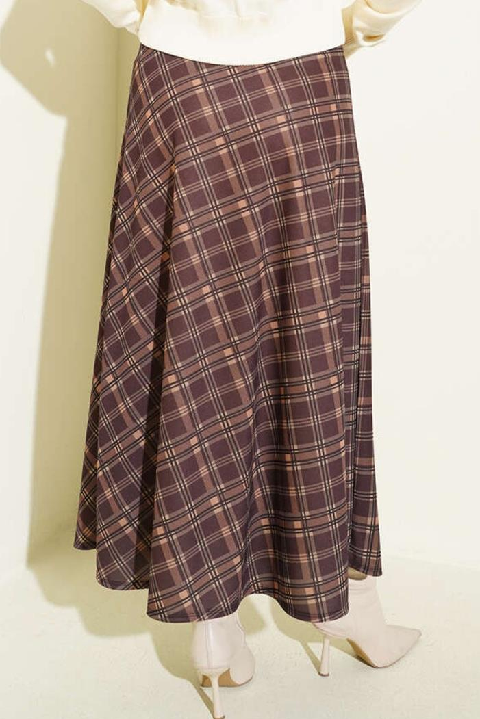 Örme Ekose Kloş Etek 1680 - Kahve