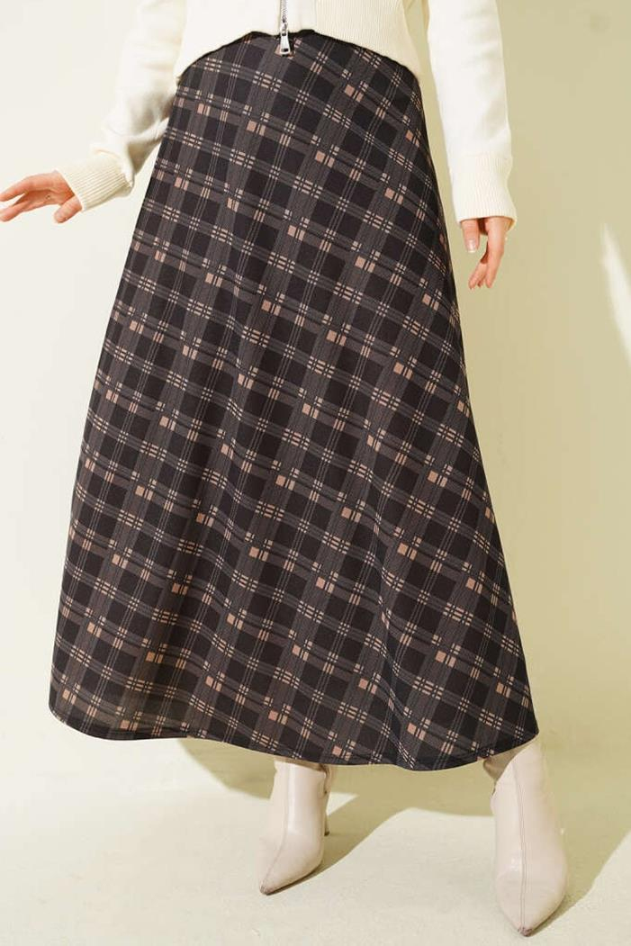 Örme Ekose Kloş Etek 1680 - Siyah