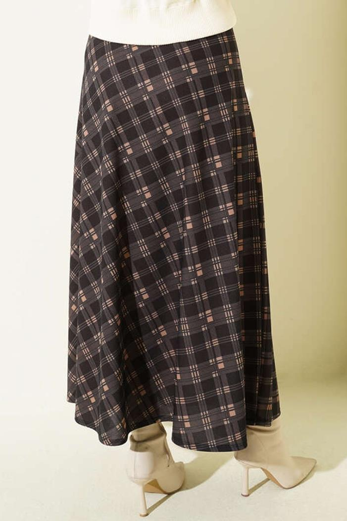 Örme Ekose Kloş Etek 1680 - Siyah