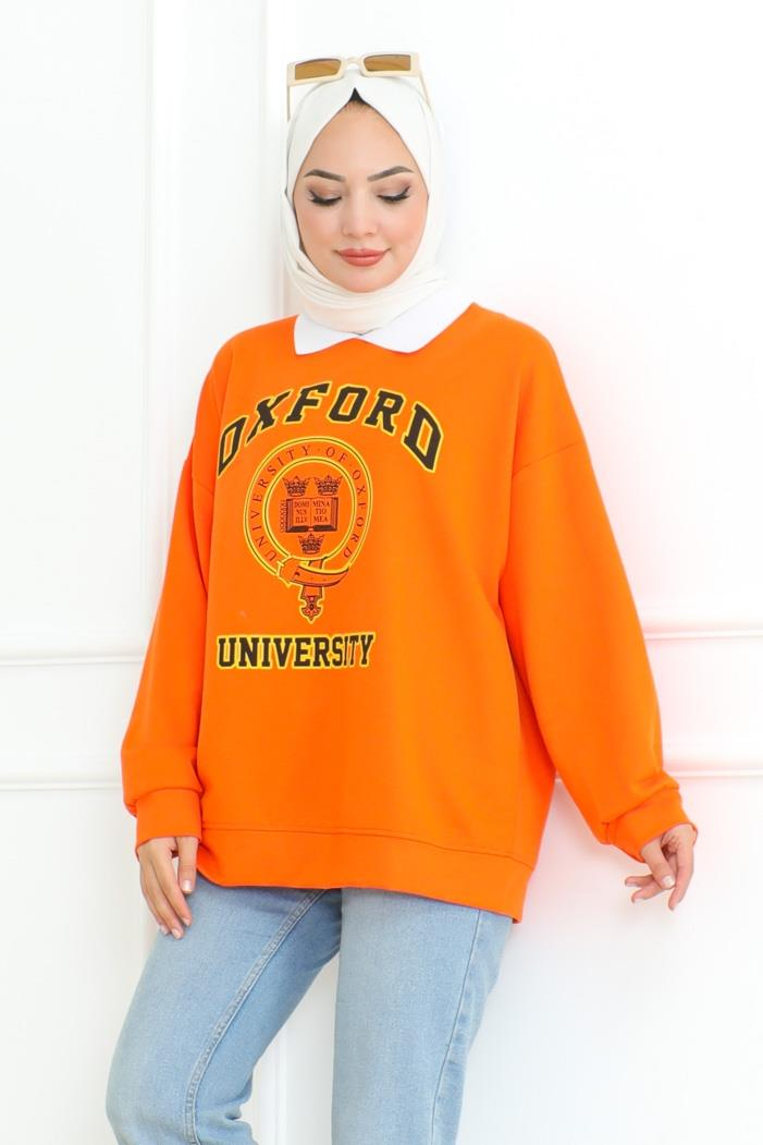 Oxford Baskılı Gömlek Yaka Tunik 1100 - Turuncu