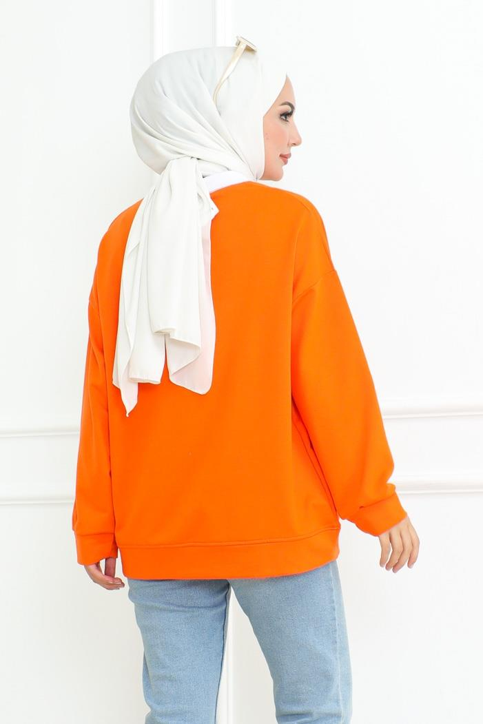 Oxford Baskılı Gömlek Yaka Tunik 1100 - Turuncu