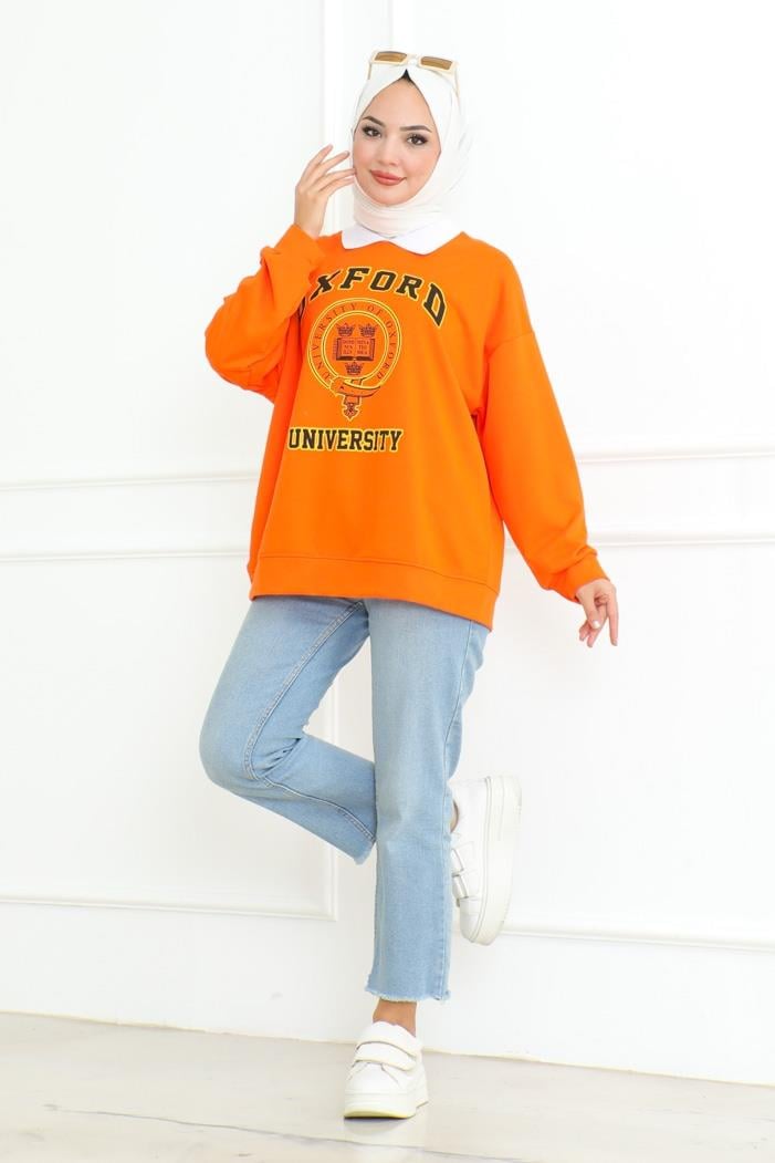 Oxford Baskılı Gömlek Yaka Tunik 1100 - Turuncu