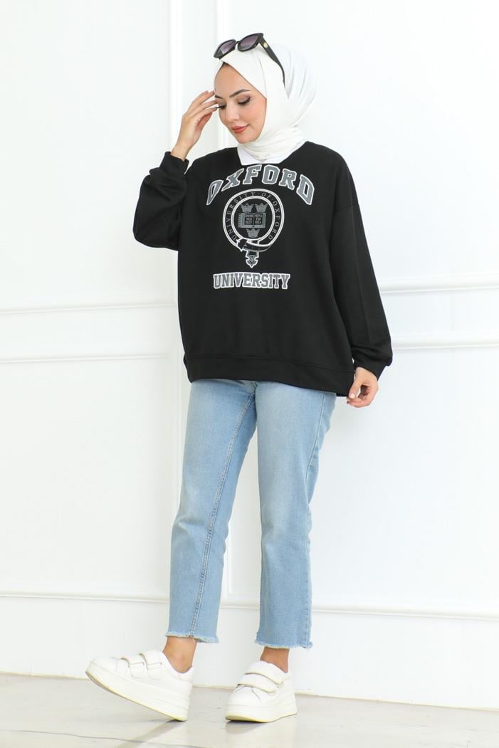 Oxford Baskılı Gömlek Yaka Tunik 1100 - Siyah