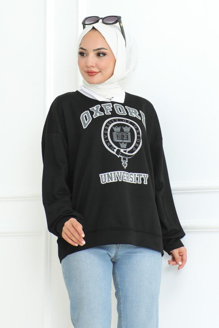 Oxford Baskılı Gömlek Yaka Tunik 1100 - Siyah
