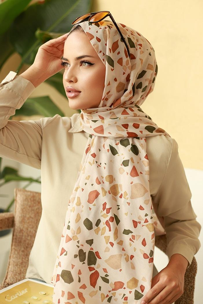 Parça Desen Soft Şal 605 - Bej