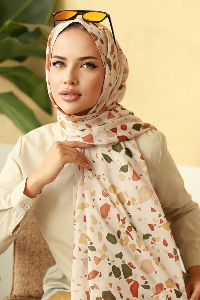 Parça Desen Soft Şal 605 - Bej