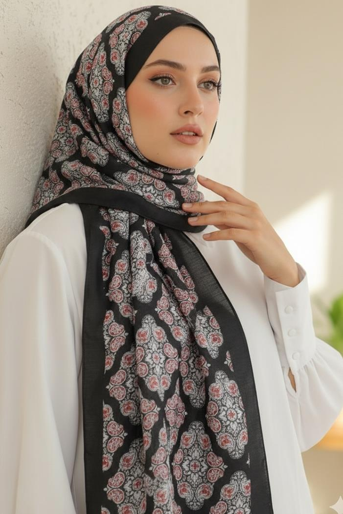 Peril Desenli Soft Şal 1153 - Siyah